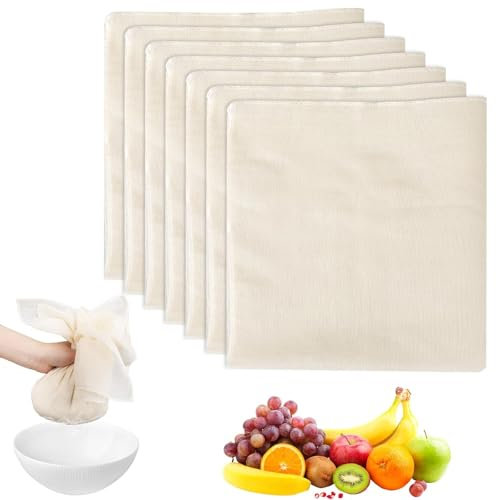 7Pcs Muslin Cloths for Cooking, Cheese Cloths for Straining, Cheesecloth, Cheese Cloth, Reusable and Washable Straining Cloth, Soft Square Weave Fabric Filter for Straining, Cooking, Baking(60 X60CM)