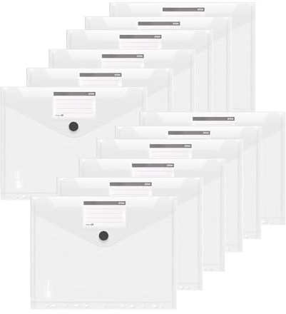 12 st dokumentmapp, 6 färger plastplånböcker, A4, stansade fickor med knapp och etikettficka, vattentäta transparenta fyllmappar, tryckarplånbok för ringpärmar (horisontell, genomskinlig)