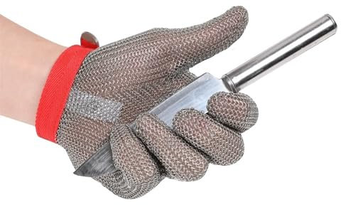 ARHEORMUH 5pcs Food Grade Safety Knife Resistant Gloves, Adjustable Nylon Wristband, Stainless Steel Chainmail Gloves(/M)