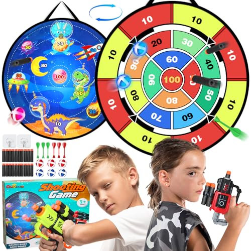 Oneyus Dartscheibe Kinder 73cm, Kinder Spielzeug Doppelseitige Dartscheibe mit 2 Blaster 20 Schaumgeschosse 6 klettballspiel wurfspiel Kinder Bälle, 6 Darts, Indoor Outdoor Spiele für Kinder Geschenke
