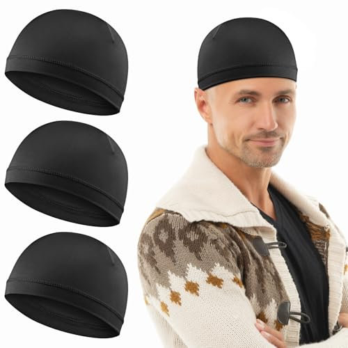 Ptwola 3 Stück Klassische Beanie Mütze für Herren & Damen Weiche Bequeme Dünne Mütze Unisex Slouch Beanie Elastisch Dünne Laufmütze Schnelltrocknende Schutz Radmütze Helmfutter für Alle Jahreszeiten