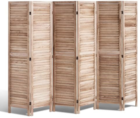 VEVOR Wood Room Divider, 6 Panel Wood Folding Privacy Screen, 66.9 Inches Tall Indoor Louvered Partition Divider, Portable Decoration Screen, for Room Separation, Home, Office, Restaurant & Bedroom