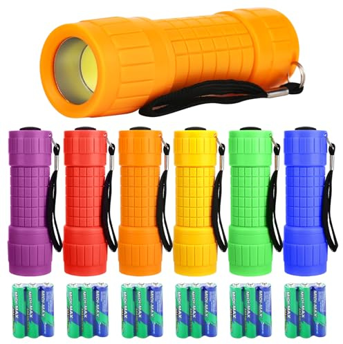 smtfcty Mini LED Taschenlampe,6 Stück COB-LED kleine Kinder Taschenlampe Handlampe mit Lanyard für Camping Outdoor Wandern Notfälle Kindergeburtstag Party Geschenke (Mit 18 AAA Batterien)