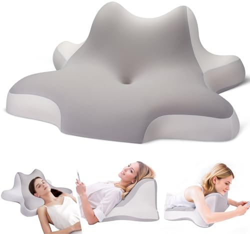 ByNaRIX Reading Pillow for Lying, Leaning and Prone, Contour Memory Foam Pillow, Ergonomic Cervical Pillow for Neck and Shoulder Pain Relief, Bed Pillow Grey