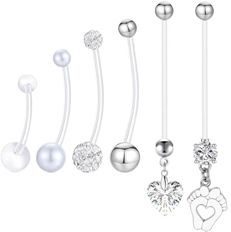 Besyvvin Schwangerschaftspiercing Bauchnabelpiercing Schwangerschaft 14G Plastik Flexibeler Kunststoff Piercing Bauchnabel Silber Rosa Blau