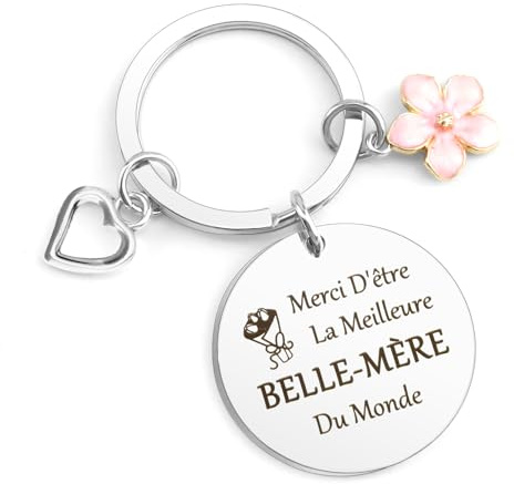 kEUkunHA Cadeau Belle-Mère, Porte-Clés Gravé 'Merci D'être La Meilleure BELLE-MÈRE Du Monde', Argent, Acier Inoxydable, Moderne, Amitié Amour, Femme, Adulte