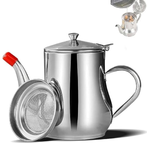 Vitalenergt Filter Pot, Posequiver Stainless Steel Oil Filter Pot, Edelstahl ölfiltertopf mit Filternetz, Fetttrennkanne für Bacon-Fett, vielseitiger Ölfilterbehälter, Küchen-Speiseölfilter (48 oz)