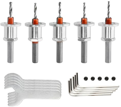 Bestgle 5PCS Countersink Drill Bit Set with Adjustable Depth Stop – 8mm Shank 90° Taper Drill Bits (2.8mm, 3mm, 3.2mm, 3.5mm, 4mm) for Wood, Plastic, Aluminum & Soft Metal