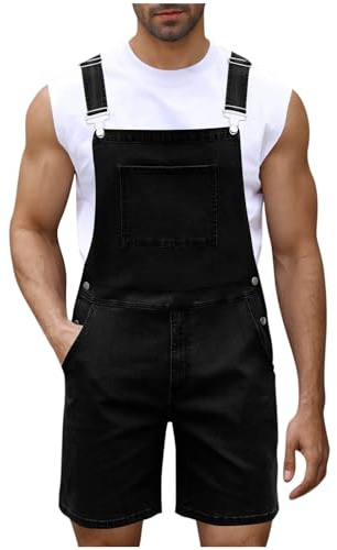 Mens Denim Overalls Bibs And Brace Dungarees Zipper Pocket Short Jumpsuit Solid Color Casual Jeans Shorts Work Coveralls