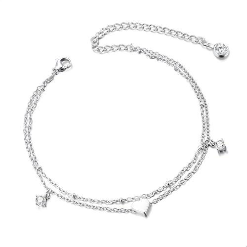 Chaîne de Cheville Femme Pendentif Cœur Argenté Superposables