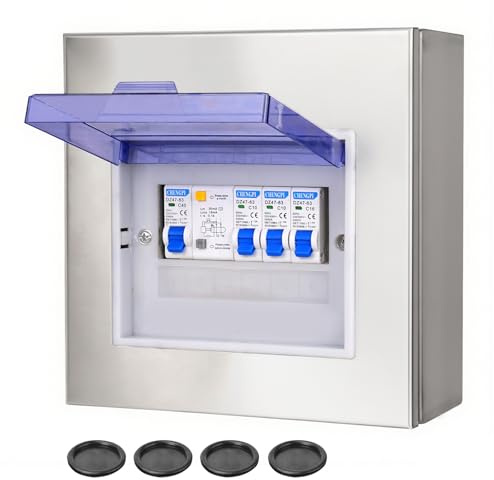CHENGPI Coffret Electrique Etanche Exterieur,Boite Etanche Electrique Exterieur avec Interrupteur,Armoire en Acier Inoxydable avec Panneau Isolant - Tableau électrique pré-équipé |6 Modules