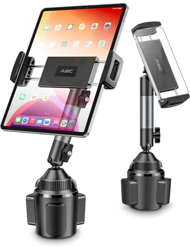 A2C Heavy-Duty iPad Holder for Car Cup Holder, 5.5 Stable & Adjustable Aluminum Alloy Arm, Tablet Mount for Car Truck Road Trip Essentials Compatible with 4.7-13 Cell Phones & Tablets