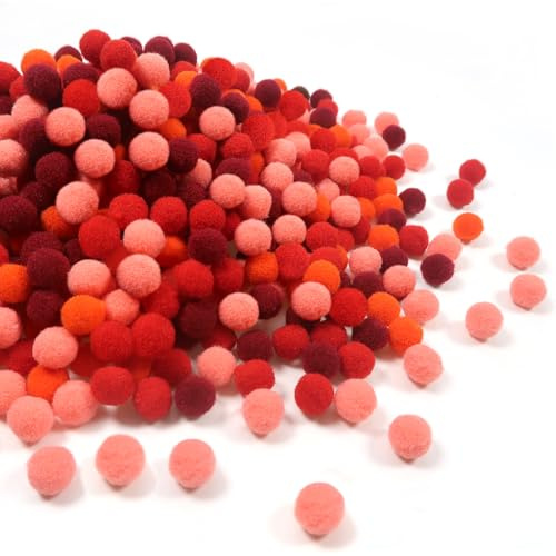 TOAOB 720 Stück Pompons zum Basteln 1 cm Rot Serie Flauschigen Plüsch | Hochelastische Bälle Kunst Bommel für Dekorieren, Verzieren Nähen DIY Lustige Kreativen Handwerk