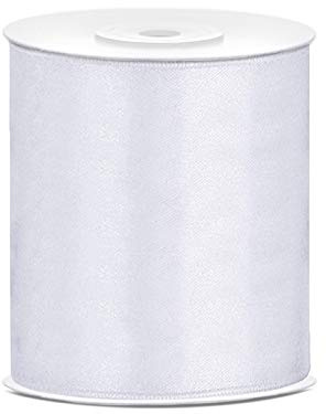 Satinband Meterware 75 mm Breite, creme, Band zum Schneiden, Meterware, Zeremonie, Hochzeit, Geburtstag, Party, Dekoration, Stuhlschleifen, Schärpe (weiß, 5 m)