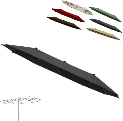 ZIUSFAC Oval Sonnenschirmbezug 12-Rippen Sonnenschirm Ersatzbezug 460cm Sonnenschirm-Stoffbezug Doppelsonnenschirm Bezug Ersatz Abdeckung Terrassenschirm Ersatzdach(Gray)