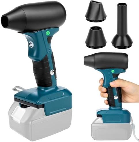 QWORK Bärbar batteridriven blåsare, borstlös lövblåsare med 3 munstycken, kompatibel med Makita 18V batteri (utan batteri)