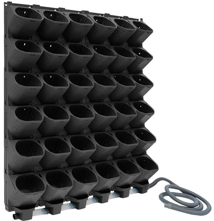 Vertikaler Blumentopf 36 Taschen, Pflanzwand mit Bewässerungssystem,Schwarz | Hängende Pflanztaschen, Timer & Regensensor, 300ml Speicher pro Topf, für Balkon & Terrasse, 100x118,5cm