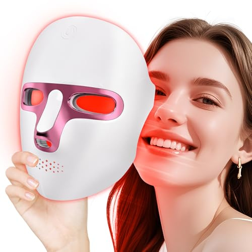 Rotlichttherapie für Gesicht, LED-Gesichtsmaske, Lichttherapie, einstellbare Helligkeit mit 7 Farben, LED, kabellos und wiederaufladbar, Rotlichtmaske für Anti-Aging, Hautaufhellung und Verjüngung