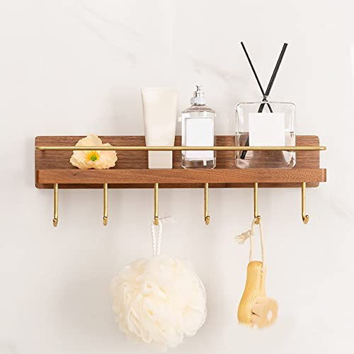 Mensola da parete per doccia, in legno massello, senza fori, con ganci, per bagno, cucina e camera da letto, per cosmetici e asciugamani, elegante e funzionale