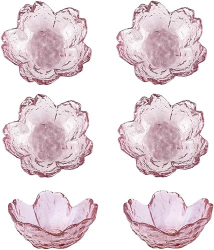 JJQHYC 6 Cuencos Pequeños de Cristal con Forma de Flor, Bol de Cristal Rosa, Cuencos para Salsa de Soja, para Vinagre, Ketchup, Sushi, Mermelada
