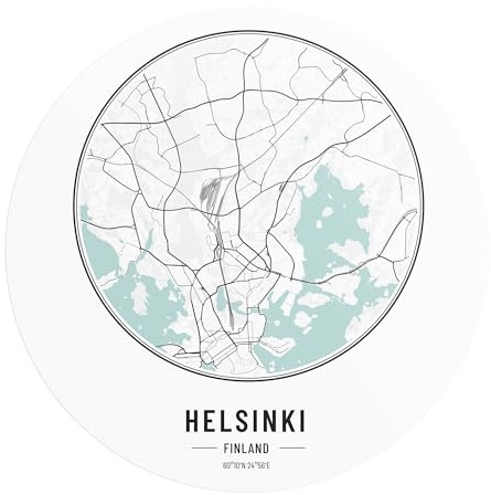 DEQORI Carta da parati rotonda autoadesiva Ø 80 cm | motivo città plan Helsinki | tela tessile – staccabile, decorativa e indeformabile – per soggiorno, ufficio, corridoio o cameretta dei bambini