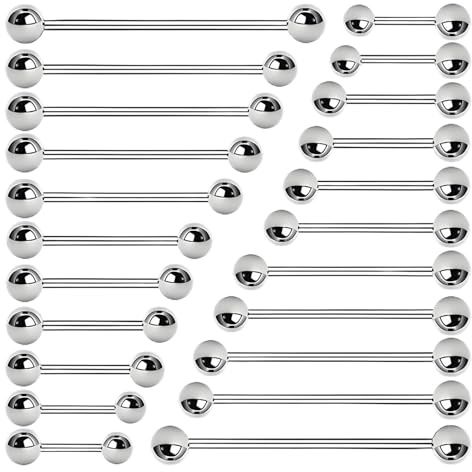 xwnyzw 22 Pcs Silver Tongue Bars, Tongue Bar Piercing Suitable for Both Men and Women Fashion Accessories, Barbell Body Piercing Jewelry, Suitable for Giving to Wives Lovers Friends and Family