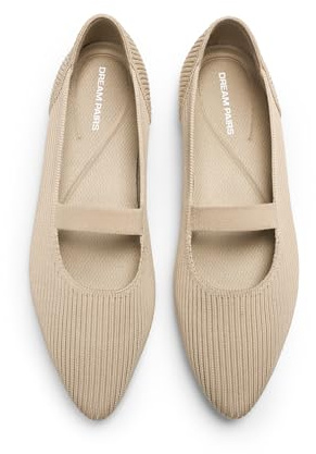 DREAM PAIRS Women's Knit Ballet Flats Pointed Toe Comfortable Dressy Flats for Work Office Shoes Mary Jane Flats,Size 9,Nude,SDFA26005W