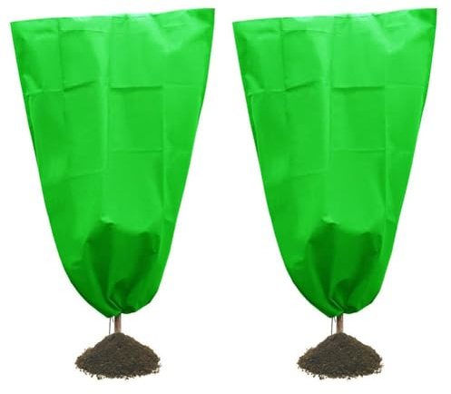 QOXEZY Lot de 2 housses de protection contre le gel avec cordon de serrage - 80 x 100 cm à 160 x 200 cm - Pour arbres, buissons et plantes en pot - Tissu non tissé respirant - Vert
