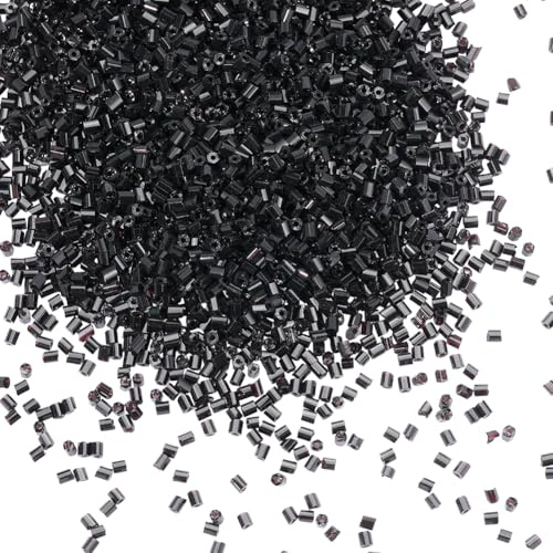 PONABEADIY 1 Scatola da 90g, 2x3mm, Perline di Vetro Nere con Foro, Piccolo Mini Tubo Cilindrico, Ricamo, Lustro, Minuscolo Distanziatore, Perline Sfuse per La Creazione di Gioielli, Braccialetti, C
