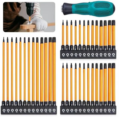 Bqkroa Juego de 14 destornilladores Torx largos, 150 mm, calidad industrial, T5, T6, T7, T8, T9, T10, T15, T20, T25, T27, T30, T35, T40, para reparación de coches, motos, electrodomésticos