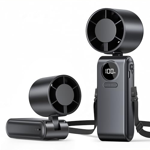 Ventilatore Portatile con Batteria 4000mAh Mini Ventilatore Portatile Nero | Ventilatore 5 Velocità Regolabile Pieghevole e USB-C Ricaricabile, Ventola Tascabile con LED Display Adatto Ufficio/Viagg