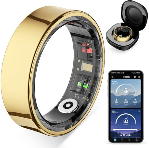 COLMI R09 Bague intelligente avec suivi de la température de la peau, de la fréquence cardiaque et du sommeil (or, 9)