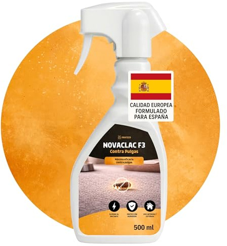 NOVACLAC F3 Mata Pulgas – Spray Insecticida 500 ml PT18 – Elimina pulgas al instante – Protección duradera – Uso interior y exterior – Calidad europea formulada para España
