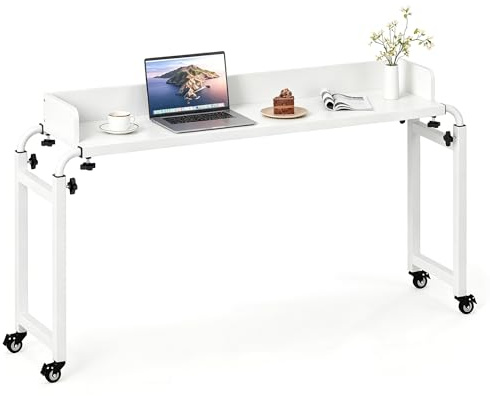 GIANTEX Tavolo da Letto con Ruote, Scrivania Mobile con Altezza e Lunghezza Regolabili, Scrivania con Ruote per Letto Matrimoniale, Scrivania Porta Computer per Casa Ufficio Camera Ospedale (Bianco)
