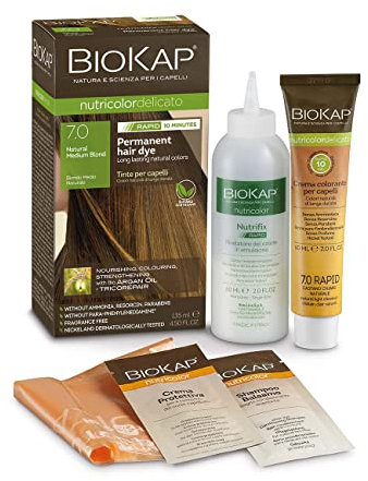 BioKap Natural Medium Blond 7.0 Rapid Permanent Hair Colour Organic & Vegan Formula for Sensitive Skin 135ml
