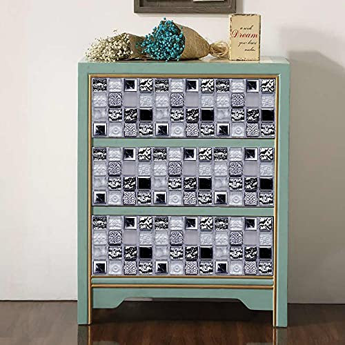 Stick on Tiles Pearl Grey Check Tile Stickers PVC Self Adhesive Wall Tiles Heat Resistant Tile Stickers for Kitchen Bathroom Waterproof Peel and Stick Floor Tiles Tile Paint 10x10cm