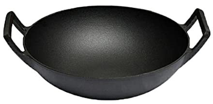 Wok fundido de hierro wok fondo plano espesado wok wok antiadherente sin recubrimiento wok inposición cocina universal binaural guiso pan 36 cm