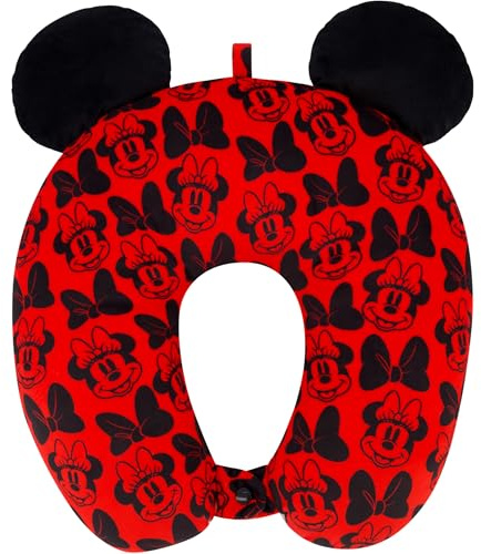 Ful Disney Minnie Mouse - Almohada Cervical de Viaje para avión, Coche y Oficina, cómoda y Transpirable, Color Rojo y Negro