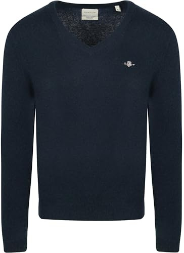 GANT Extrafine lammull V-hals, Mörk marinblå melerad, M