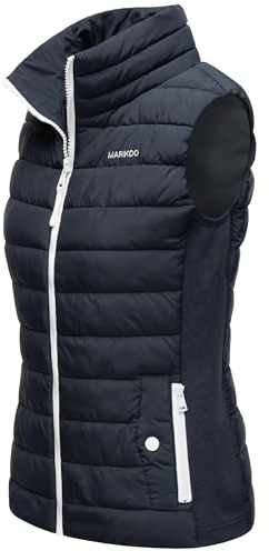 MARIKOO Gilet matelassé légèrement doublé pour femme avec poignets côtelés élastiques sur le côté et col haut Reimii XS à 3XL, bleu marine, XS