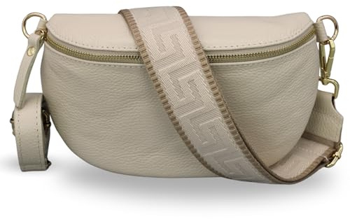Adel Bags EMMA Gold Bauchtasche Echtleder Handgefertigt Crossbody Bag | Damen Umhängetasche, Echtes Leder, Schultertasche mit Ledergurt & wahlweise gemustertem Riemen, 2 Fächer, Made in Italy
