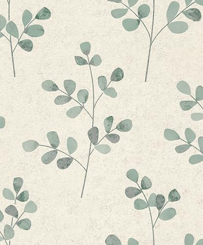 Rasch Tapeten 508437 - Vliestapete mit Blättern in Beige und Grün aus der Kollektion Selection - 10,05 m x 0,53 m (LxB)