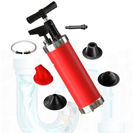 Qcesorib Pompa Stura Scarichi a Pressione con 4 Adattatori per Lavandino, Stantuffo WC Elettrico con Manometro Visivo, Sturalavandini a Pressione, per Disintasare WC, Lavello, Vasca