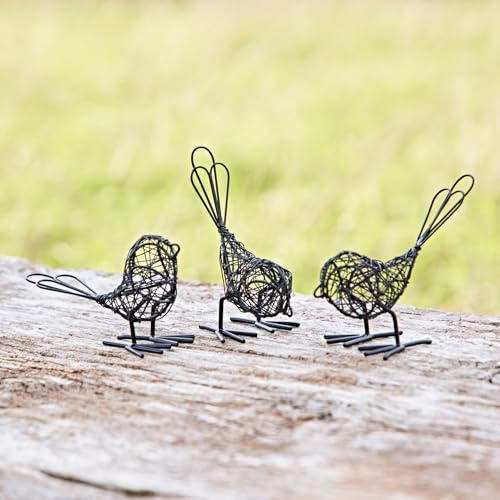 Paper High Lot de 3 Mini Oiseaux Ornements en Fil de Fer Décoration Extérieur ou Intérieur Sculpture Métal