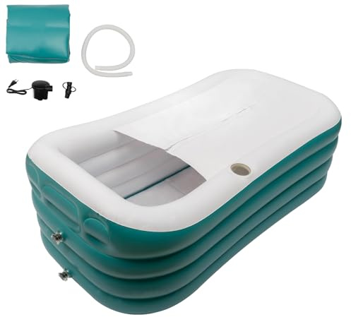 Vasca da bagno gonfiabile, pieghevole, schienale ergonomico, in PVC, con copertura e pompa per adulti e doccia, 152 x 84 x 52 cm (verde ecologico)