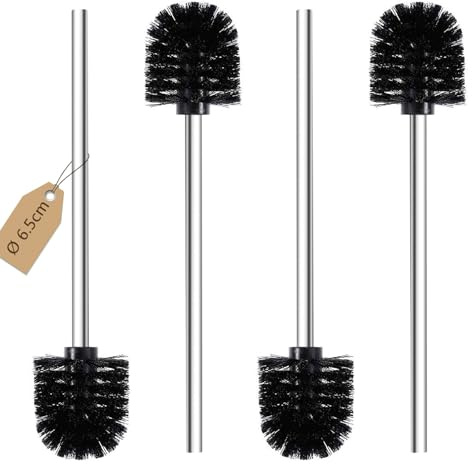 WC-Bürste, 4 Stück, WC-Bürsten mit Edelstahlgriff, Stehende Edelstahl-WC-Bürsten für Badezimmer, Toilette, Ergonomisch, Elegant, Langlebig (Ø 6,5cm, Schwarz)