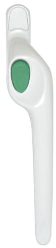 KOOPLES HARDWARE Offset Non Locking Window Handle Right Hand – Strong Practical Window Fitting – Fixings Included (White, 35mm - Green Button)