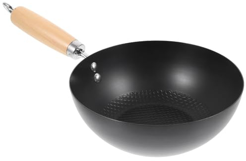 Alipis Wok De Hierro Pequeño 20 Cm Sartén Antiadherente Sin Recubrimiento Multiusos Para Cocinas Domésticas Adecuado Para Freír y Cocinar Sin Tapa