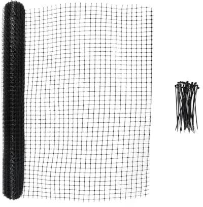 EUNEWR Kattnät Skyddsnät Set, Rostfritt Överstegsskydd Vinkel med 10m × 65cm Rullgitter från Plast, 5 x 55 cm Trädgårdsstolpe vinkelrätt (10m Kattnät)