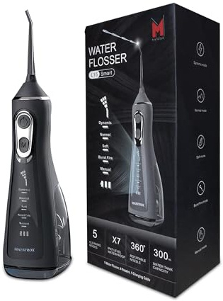 Maestrox Cordless Water Flosser – Rechargeable Oral Irrigator with 5 Cleaning Modes, 300ml Tank, 360° Rotating Nozzle, Portable Dental Cleaner for Teeth & Gums (Black)